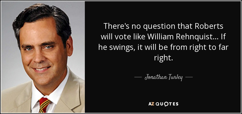 There's no question that Roberts will vote like William Rehnquist... If he swings, it will be from right to far right. - Jonathan Turley