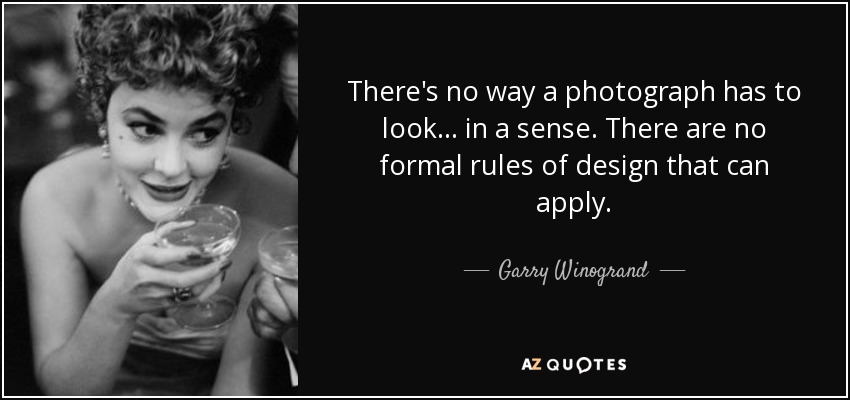 There's no way a photograph has to look... in a sense. There are no formal rules of design that can apply. - Garry Winogrand