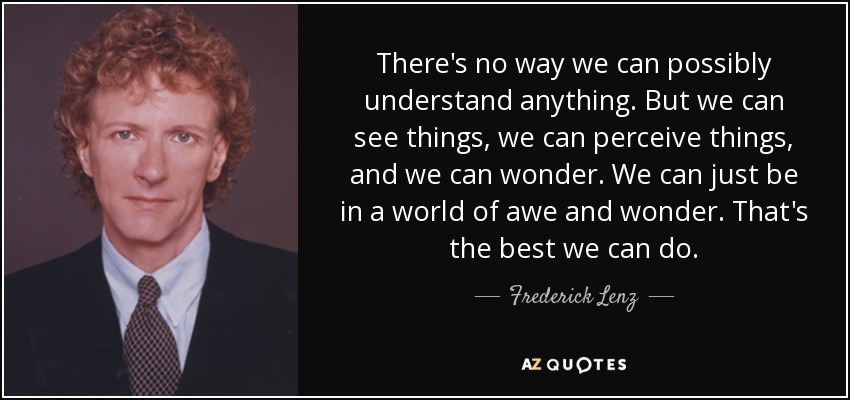 There's no way we can possibly understand anything. But we can see things, we can perceive things, and we can wonder. We can just be in a world of awe and wonder. That's the best we can do. - Frederick Lenz