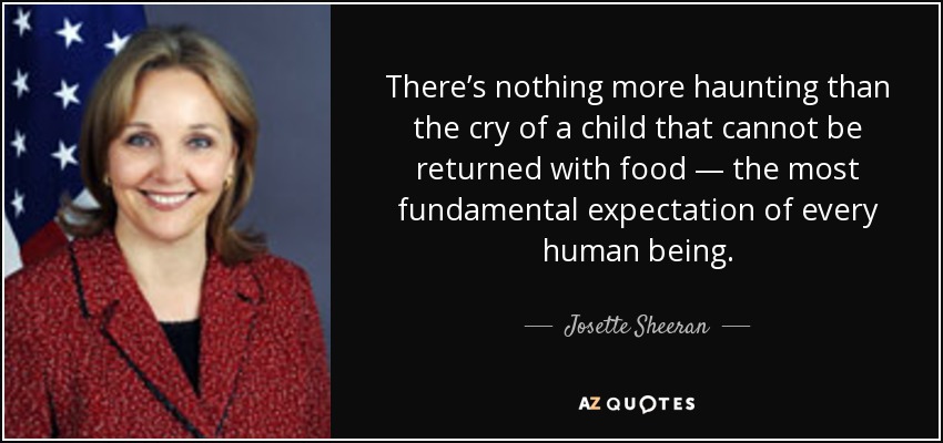 There’s nothing more haunting than the cry of a child that cannot be returned with food — the most fundamental expectation of every human being. - Josette Sheeran