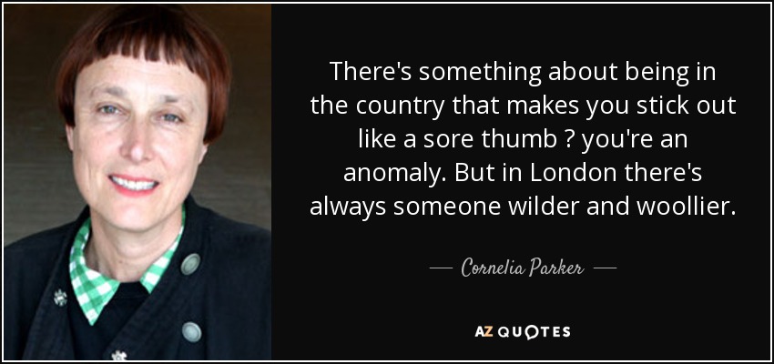 There's something about being in the country that makes you stick out like a sore thumb ? you're an anomaly. But in London there's always someone wilder and woollier. - Cornelia Parker