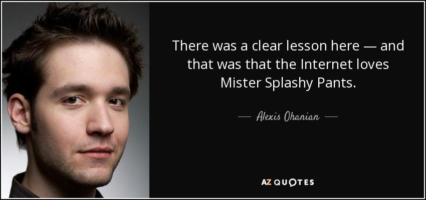 There was a clear lesson here — and that was that the Internet loves Mister Splashy Pants. - Alexis Ohanian