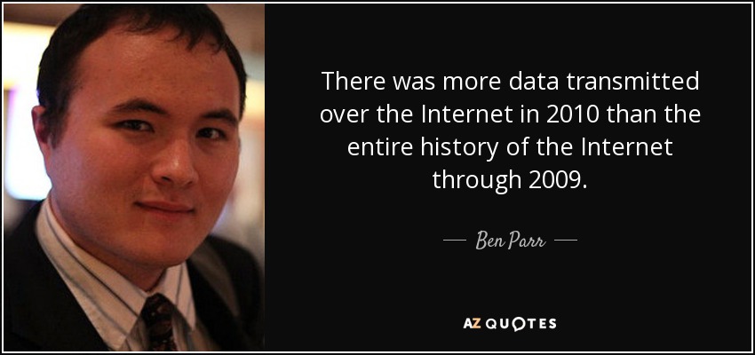 There was more data transmitted over the Internet in 2010 than the entire history of the Internet through 2009. - Ben Parr