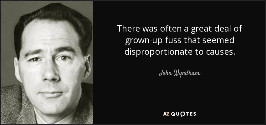 There was often a great deal of grown-up fuss that seemed disproportionate to causes. - John Wyndham
