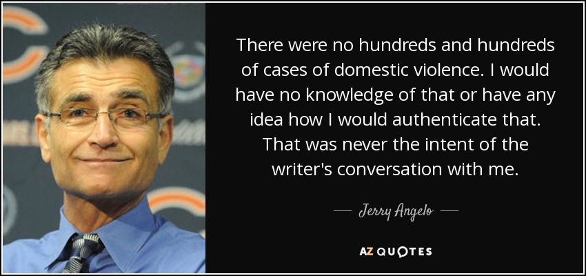 There were no hundreds and hundreds of cases of domestic violence. I would have no knowledge of that or have any idea how I would authenticate that. That was never the intent of the writer's conversation with me. - Jerry Angelo