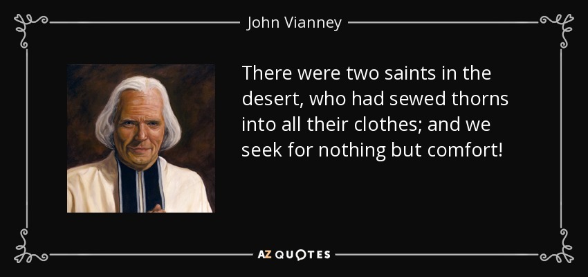 There were two saints in the desert, who had sewed thorns into all their clothes; and we seek for nothing but comfort! - John Vianney
