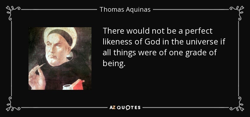 There would not be a perfect likeness of God in the universe if all things were of one grade of being. - Thomas Aquinas