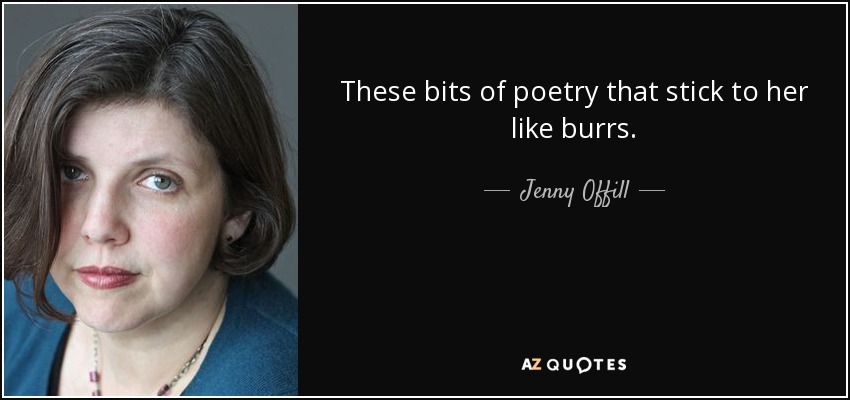 These bits of poetry that stick to her like burrs. - Jenny Offill