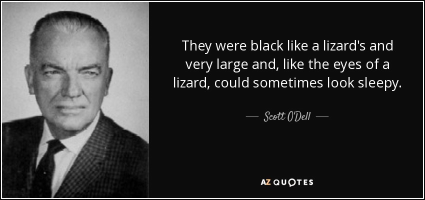 They were black like a lizard's and very large and, like the eyes of a lizard, could sometimes look sleepy. - Scott O'Dell
