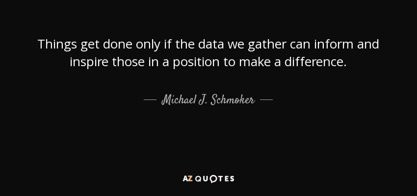Things get done only if the data we gather can inform and inspire those in a position to make a difference. - Michael J. Schmoker