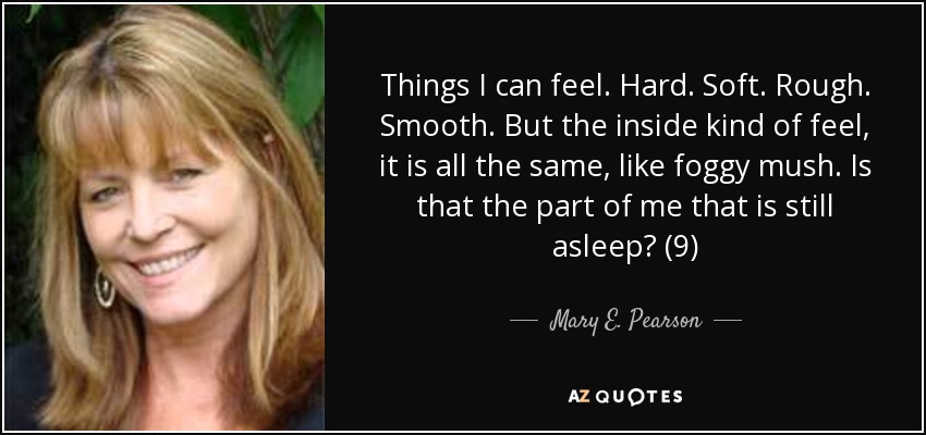 Things I can feel. Hard. Soft. Rough. Smooth. But the inside kind of feel, it is all the same, like foggy mush. Is that the part of me that is still asleep? (9) - Mary E. Pearson