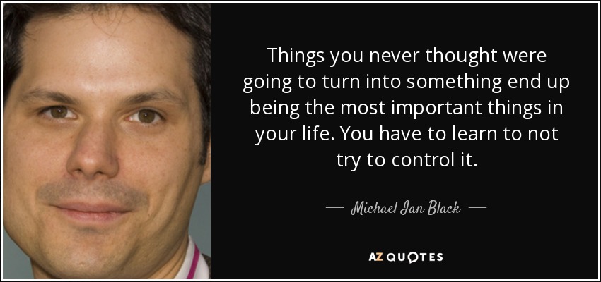 Things you never thought were going to turn into something end up being the most important things in your life. You have to learn to not try to control it. - Michael Ian Black