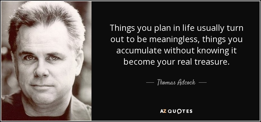 Things you plan in life usually turn out to be meaningless, things you accumulate without knowing it become your real treasure. - Thomas Adcock