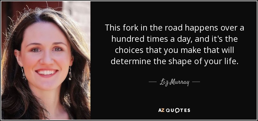 This fork in the road happens over a hundred times a day, and it's the choices that you make that will determine the shape of your life. - Liz Murray