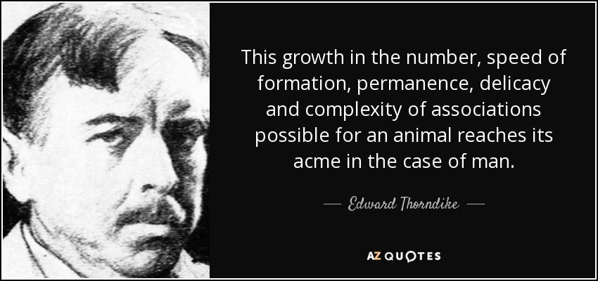 This growth in the number, speed of formation, permanence, delicacy and complexity of associations possible for an animal reaches its acme in the case of man. - Edward Thorndike