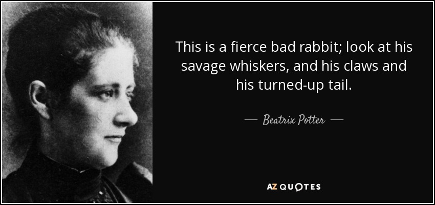 This is a fierce bad rabbit; look at his savage whiskers, and his claws and his turned-up tail. - Beatrix Potter