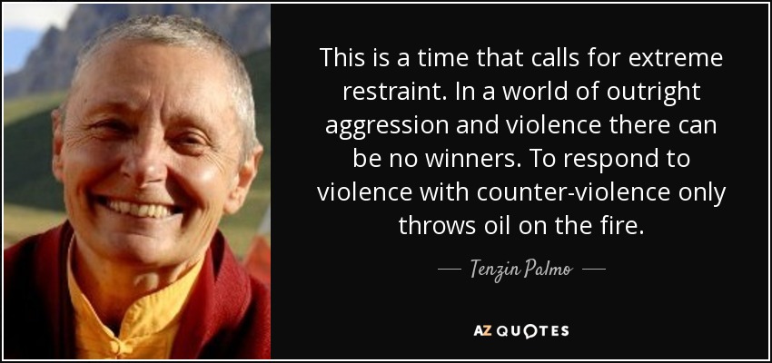 This is a time that calls for extreme restraint. In a world of outright aggression and violence there can be no winners. To respond to violence with counter-violence only throws oil on the fire. - Tenzin Palmo