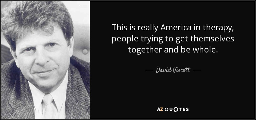 This is really America in therapy, people trying to get themselves together and be whole. - David Viscott