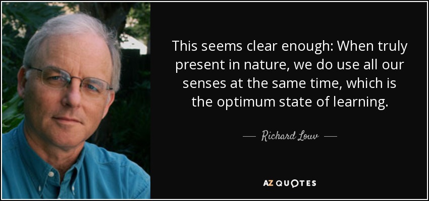 This seems clear enough: When truly present in nature, we do use all our senses at the same time, which is the optimum state of learning. - Richard Louv