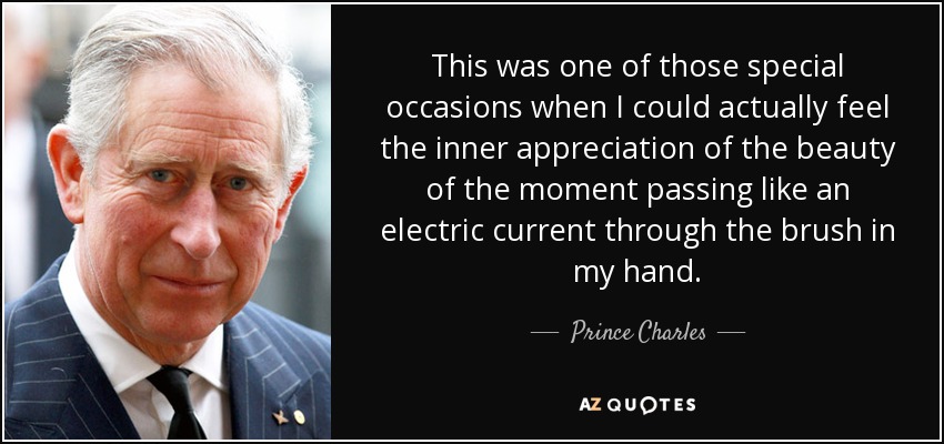 This was one of those special occasions when I could actually feel the inner appreciation of the beauty of the moment passing like an electric current through the brush in my hand. - Prince Charles