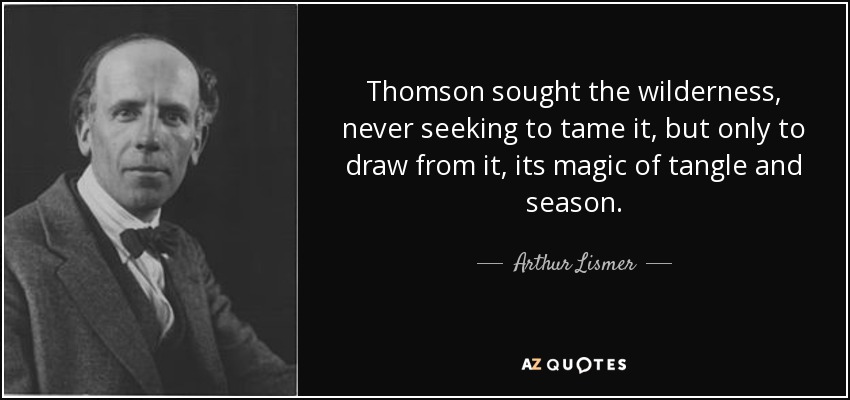 Thomson sought the wilderness, never seeking to tame it, but only to draw from it, its magic of tangle and season. - Arthur Lismer