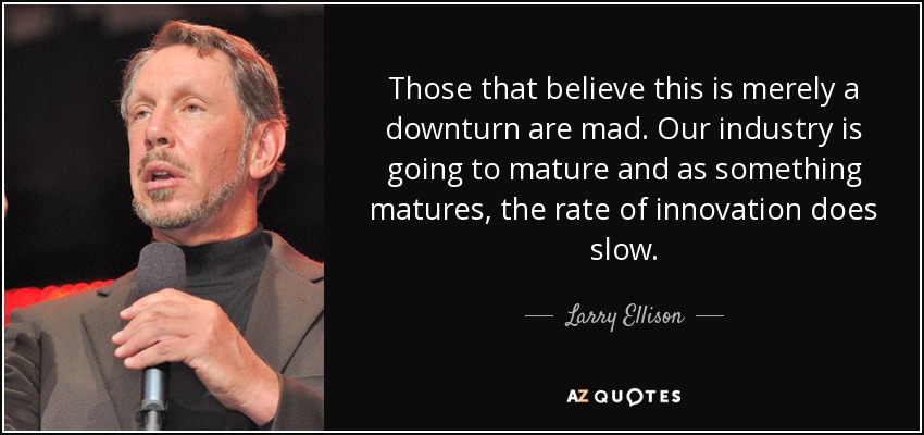 Those that believe this is merely a downturn are mad. Our industry is going to mature and as something matures, the rate of innovation does slow. - Larry Ellison