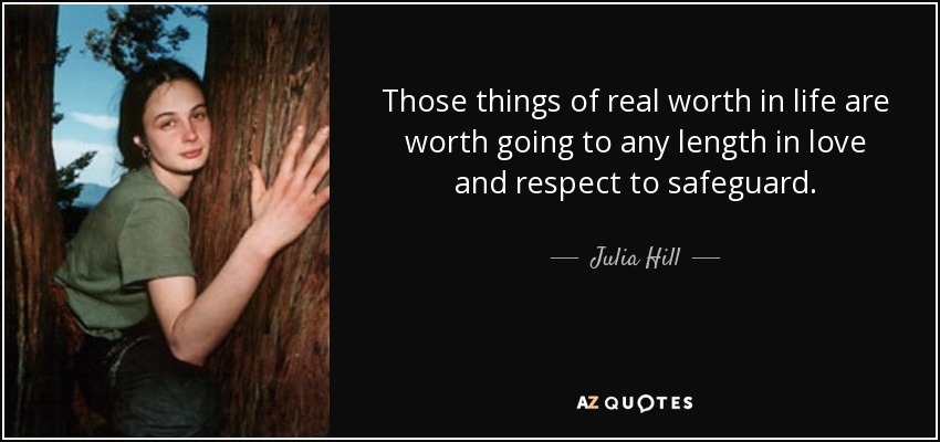 Those things of real worth in life are worth going to any length in love and respect to safeguard. - Julia Hill
