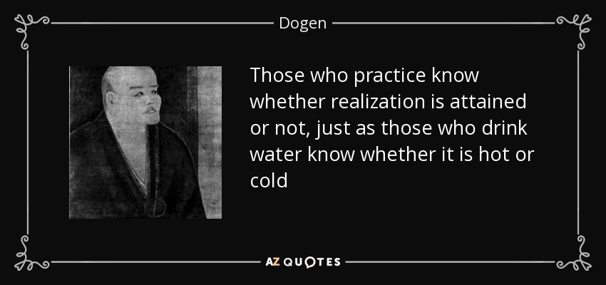 Those who practice know whether realization is attained or not, just as those who drink water know whether it is hot or cold - Dogen