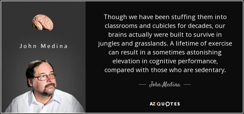Though we have been stuffing them into classrooms and cubicles for decades, our brains actually were built to survive in jungles and grasslands. A lifetime of exercise can result in a sometimes astonishing elevation in cognitive performance, compared with those who are sedentary. - John Medina