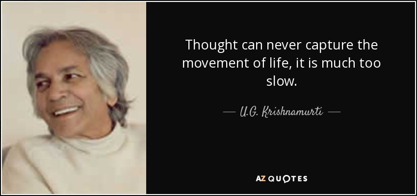Thought can never capture the movement of life, it is much too slow. - U.G. Krishnamurti