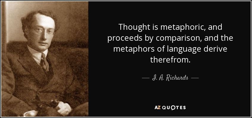 Thought is metaphoric, and proceeds by comparison, and the metaphors of language derive therefrom. - I. A. Richards