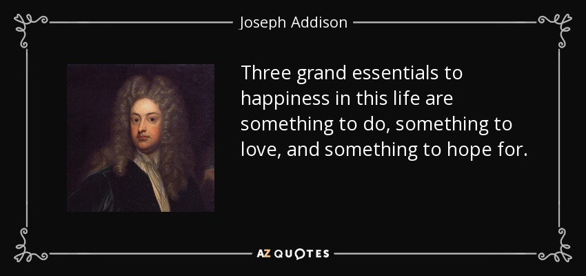Three grand essentials to happiness in this life are something to do, something to love, and something to hope for. - Joseph Addison