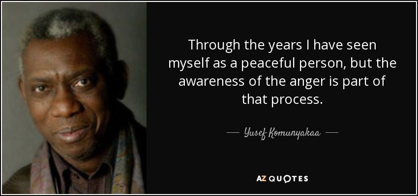 Through the years I have seen myself as a peaceful person, but the awareness of the anger is part of that process. - Yusef Komunyakaa
