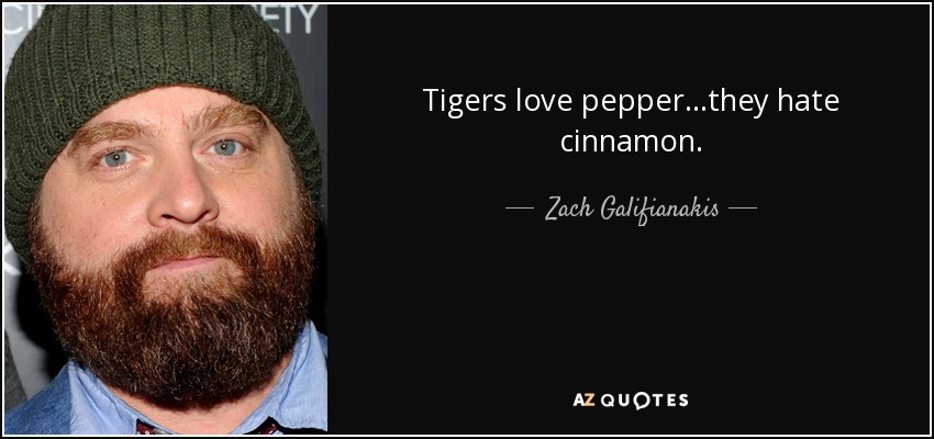 Tigers love pepper...they hate cinnamon. - Zach Galifianakis