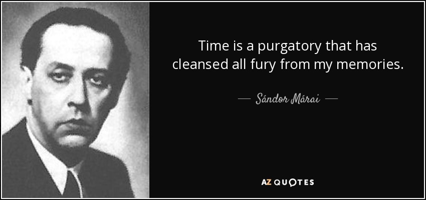 Time is a purgatory that has cleansed all fury from my memories. - Sándor Márai