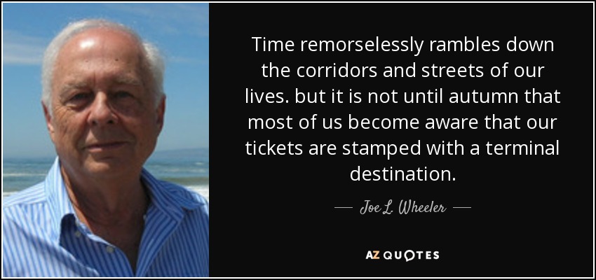 Time remorselessly rambles down the corridors and streets of our lives. but it is not until autumn that most of us become aware that our tickets are stamped with a terminal destination. - Joe L. Wheeler