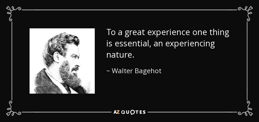 To a great experience one thing is essential, an experiencing nature. - Walter Bagehot
