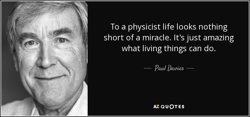 To a physicist life looks nothing short of a miracle. It's just amazing what living things can do. - Paul Davies
