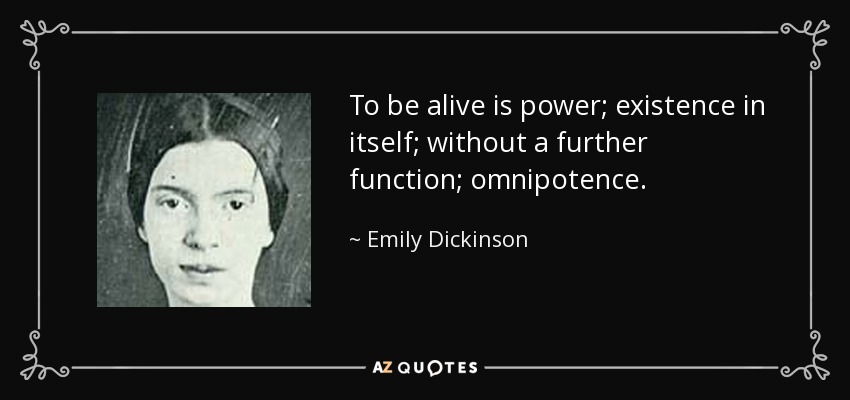 To be alive is power; existence in itself; without a further function; omnipotence. - Emily Dickinson