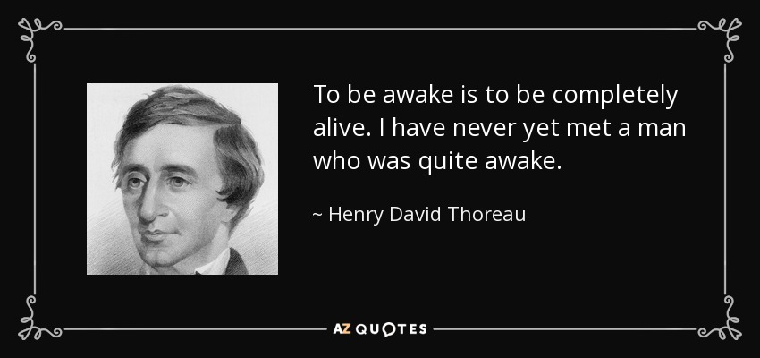 To be awake is to be completely alive. I have never yet met a man who was quite awake. - Henry David Thoreau