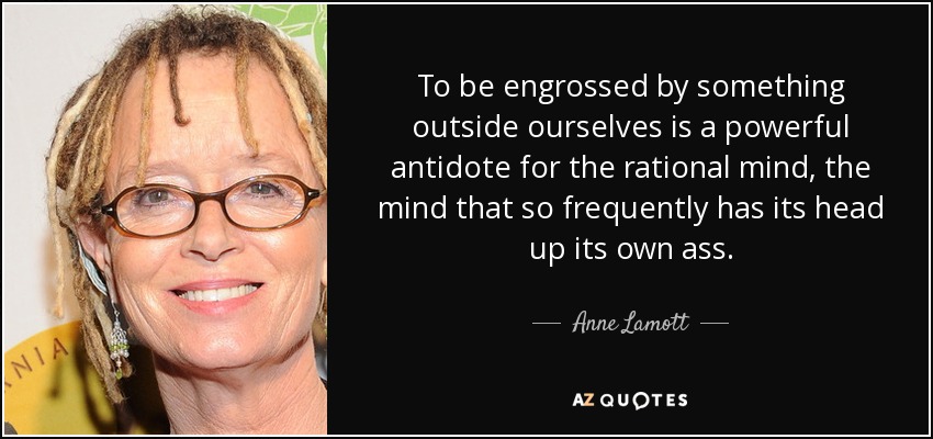 To be engrossed by something outside ourselves is a powerful antidote for the rational mind, the mind that so frequently has its head up its own ass. - Anne Lamott