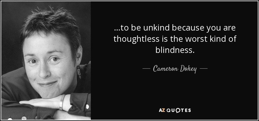 ...to be unkind because you are thoughtless is the worst kind of blindness. - Cameron Dokey