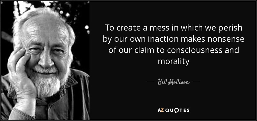 To create a mess in which we perish by our own inaction makes nonsense of our claim to consciousness and morality - Bill Mollison