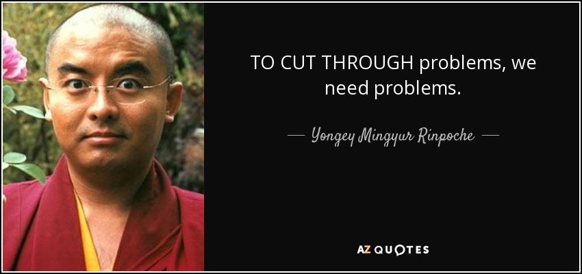 TO CUT THROUGH problems, we need problems. - Yongey Mingyur Rinpoche
