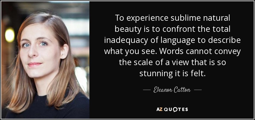 To experience sublime natural beauty is to confront the total inadequacy of language to describe what you see. Words cannot convey the scale of a view that is so stunning it is felt. - Eleanor Catton