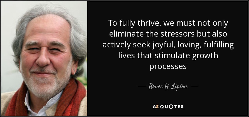 To fully thrive, we must not only eliminate the stressors but also actively seek joyful, loving, fulfilling lives that stimulate growth processes - Bruce H. Lipton