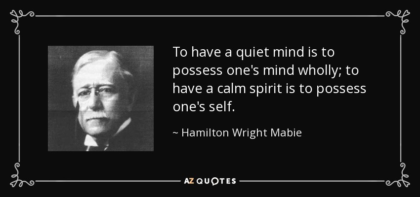 To have a quiet mind is to possess one's mind wholly; to have a calm spirit is to possess one's self. - Hamilton Wright Mabie