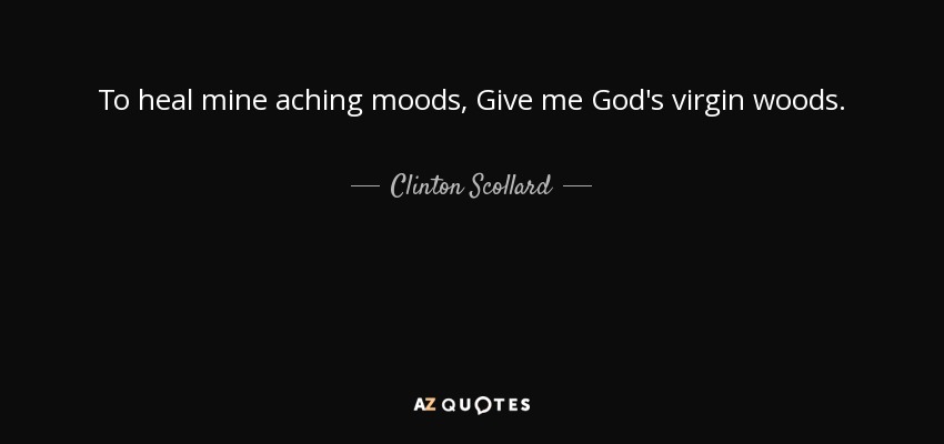To heal mine aching moods, Give me God's virgin woods. - Clinton Scollard