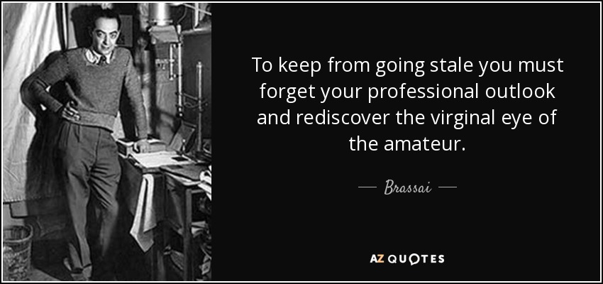 To keep from going stale you must forget your professional outlook and rediscover the virginal eye of the amateur. - Brassai
