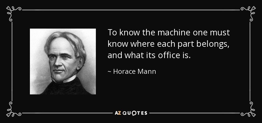 To know the machine one must know where each part belongs, and what its office is. - Horace Mann